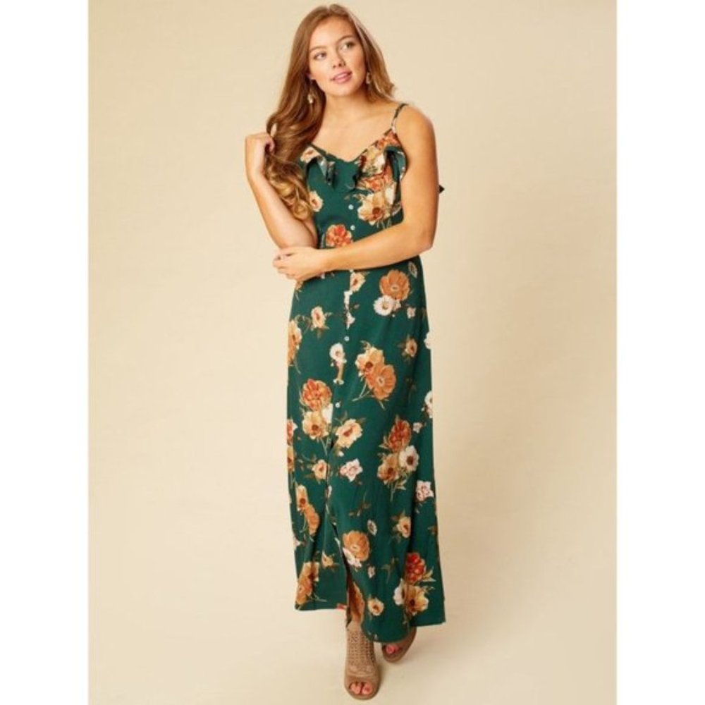 Altar’d State Green Mahino Floral Maxi Dress Small 💚NWT💚